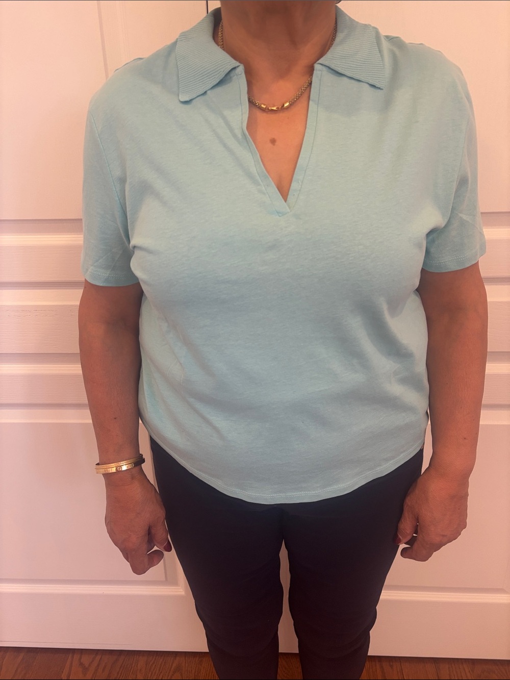 Suzy Shier Light Blue Short Sleeve V-Neck Polo Top
